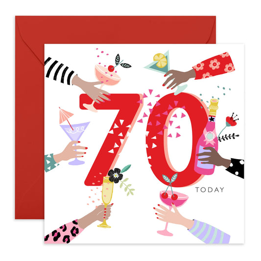 70th Birthday Card For Nan - Champagne Cocktail Cheers - Pretty Birthday Cards For Her - Mum Sister Grandma Friends - Age Seventy - Comes With Stickers - By Central 23
