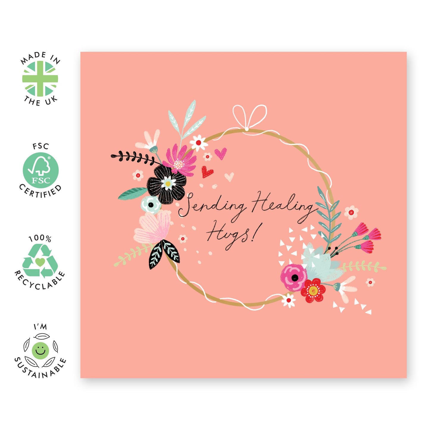 Sending Healing Hugs Cards And Envelope - Get Well 7 - Encouragement Cards For Men Women - Floral Greeting Card - For Girl Friends - Speedy Recovery Him Her - Comes With Stickers - By Central 23