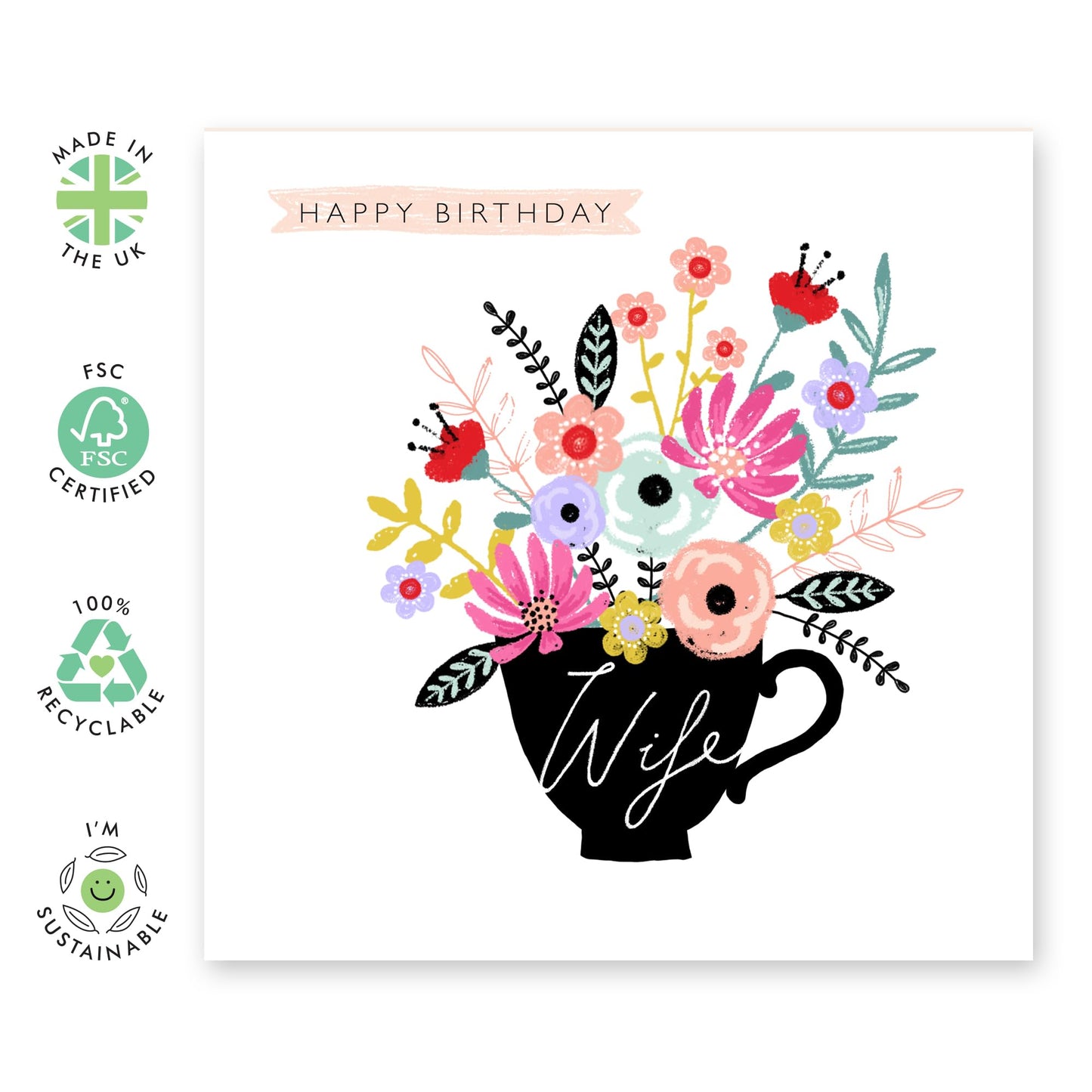 Wife Birthday Card For Women Floral - I Love You Card For Her - Flower Card And Envelopes - Pretty And Elegant Wife Gifts For Her Bday - Comes With Cute Stickers By Central 23