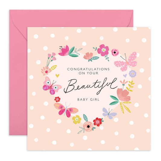 New Baby Girl Card - Congratulations On Your Beautiful Baby Girl - Mum To Be Card - Pretty Baby Shower Card Gifts For New Parents Newborn Baby - Well Done - Comes With Stickers - By Central 23