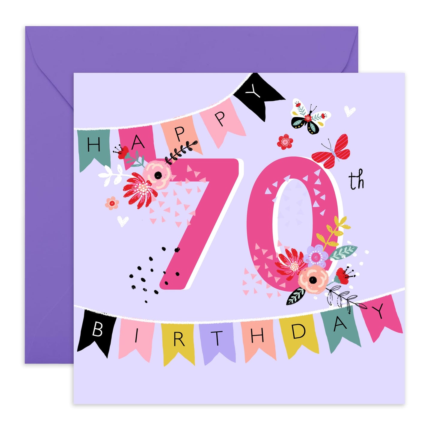Birthday Card For Women 70th Birthday - Flowers Butterflies - Cute Birthday Cards For Her - 70 Year Old - Gift For Mum Nan Auntie - Friend Birthday Card - Comes With Stickers - By Central 23