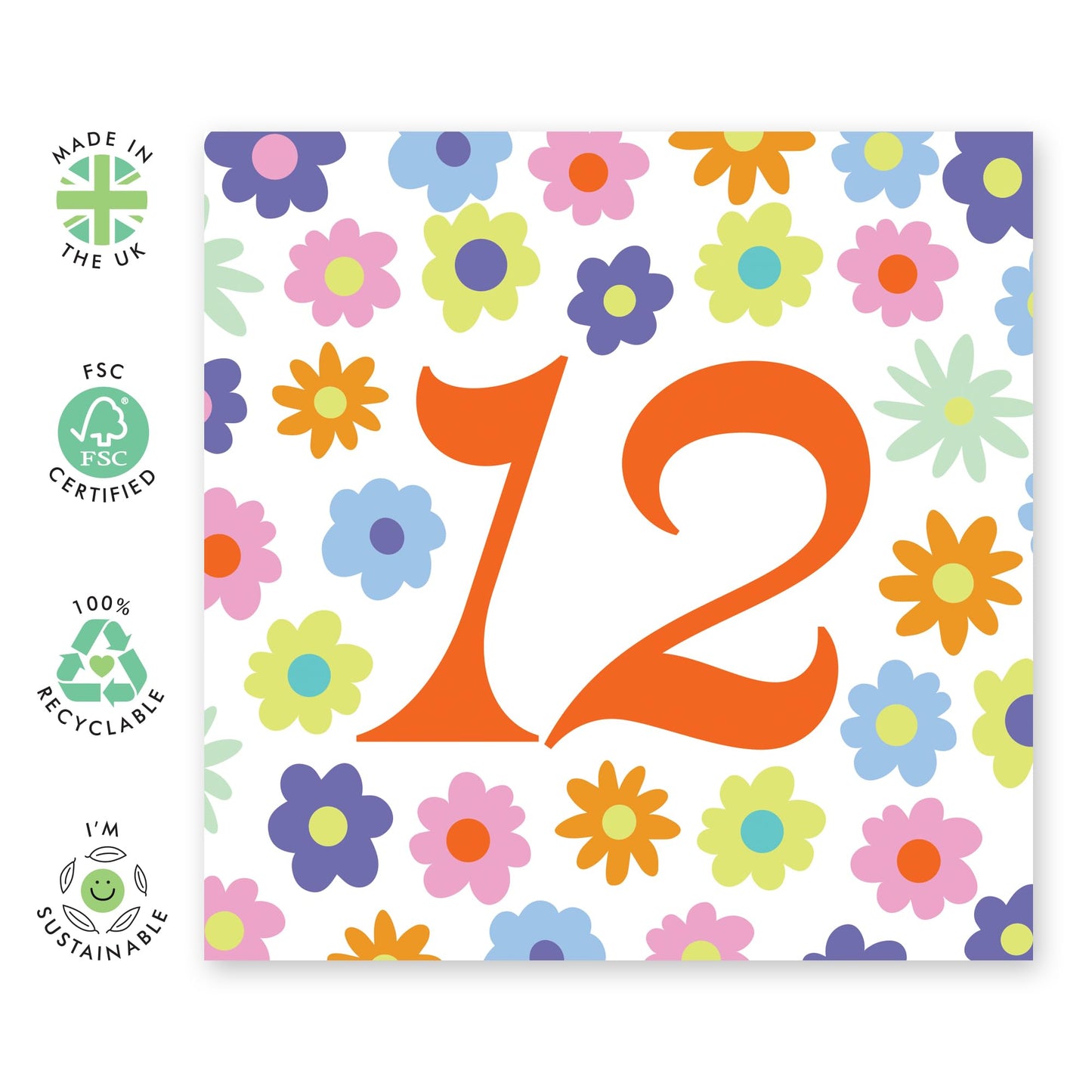 Happy 12th Birthday Card For Girls - Rainbow Floral 12 - 12th Bday Card For Niece - Gifts For Twelveth Year Old Daughter - Gift For Kids - Comes With Fun Stickers - By Central 23
