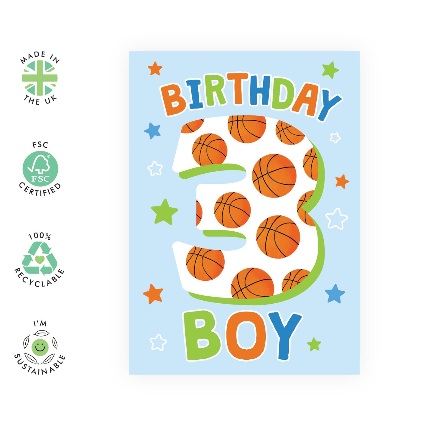 3rd Birthday Card - Basketball Greeting Cards Age Three - Happy Third Birthday Cards For Boys Girls Kids Toddler - Milestone 3 Year Old Gifts For Him Her - Comes With Cute Stickers By Central 23
