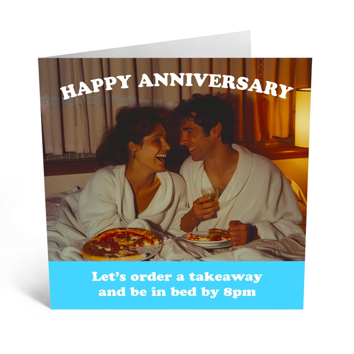 Anniversary Greeting Card - 'TAKEAWAY BY 8PM' - Perfect for a Fun Twist and Playful Celebration - Ideal for Adding a Touch of Humor Joy and Love to Anniversaries - Comes With Stickers By Central 23