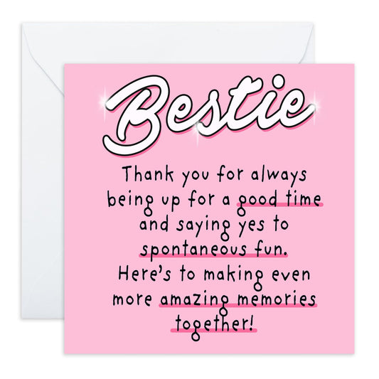 BFFs Greeting Card - 'Bestie' - Appreciation Gift for Girlfriends, Sis, Sisters, Friendships, Childhood - Thank You Dear Friend - Comes with Fun Stickers