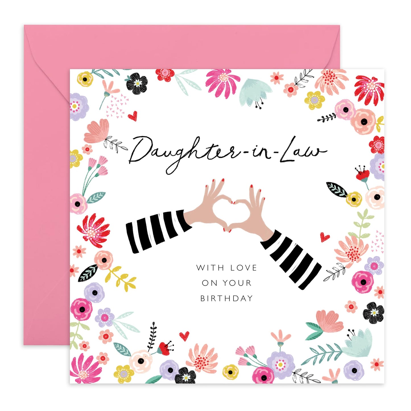 Birthday Card For Daughter In Law - Heart Hands - Sweet Birthday Cards For Women - Floral Greeting Cards And Envelopes For Daughter-in-law - Gifts For Her - Comes With Stickers By Central 23