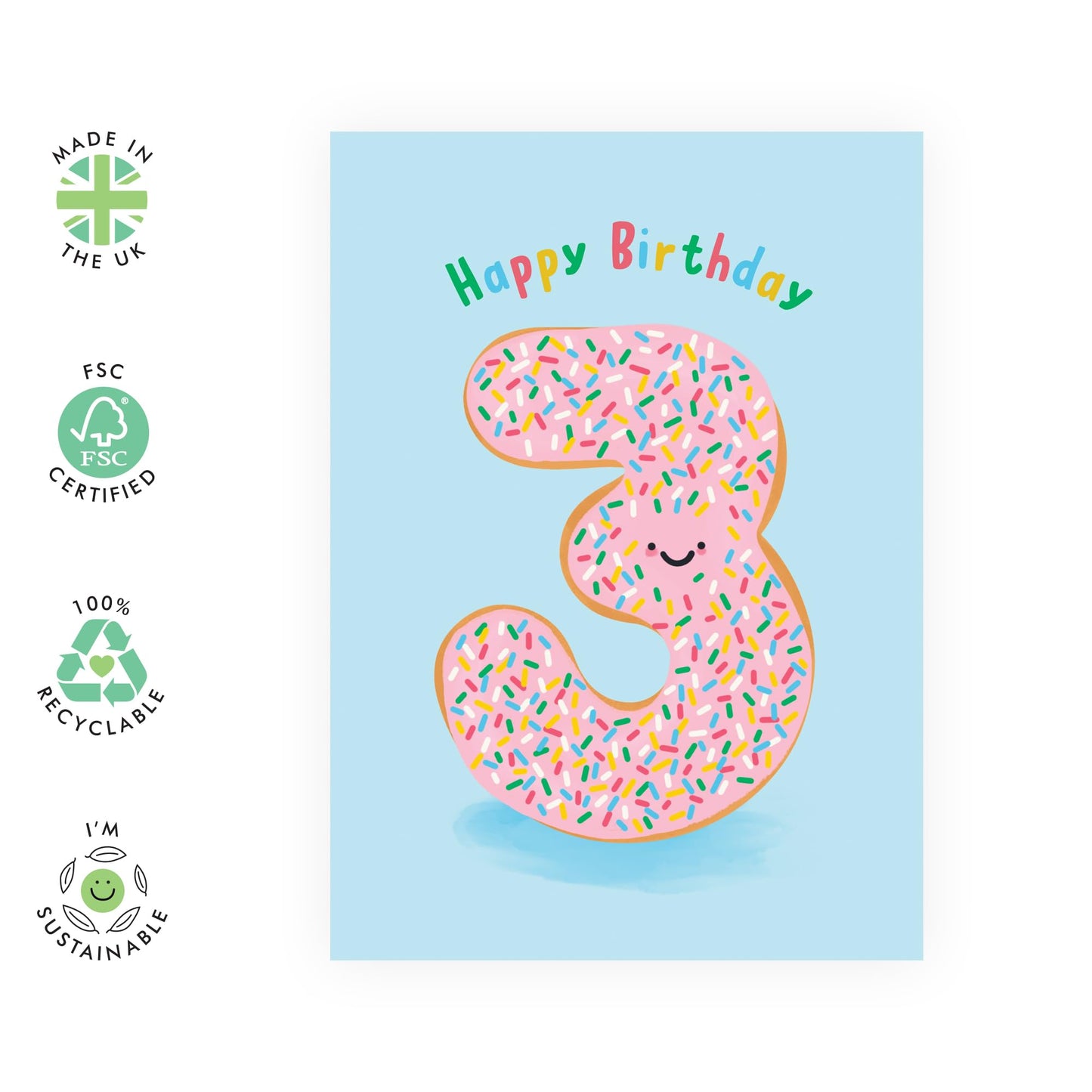 3rd Birthday Card Boys Girls - Donut Age 3 - Baby Milestone Cards Age Three - Third Birthday Cards - Donut - Gifts For Son Daughter Niece Nephew - Gift From Mum Dad - Comes With Sticker By Central 23