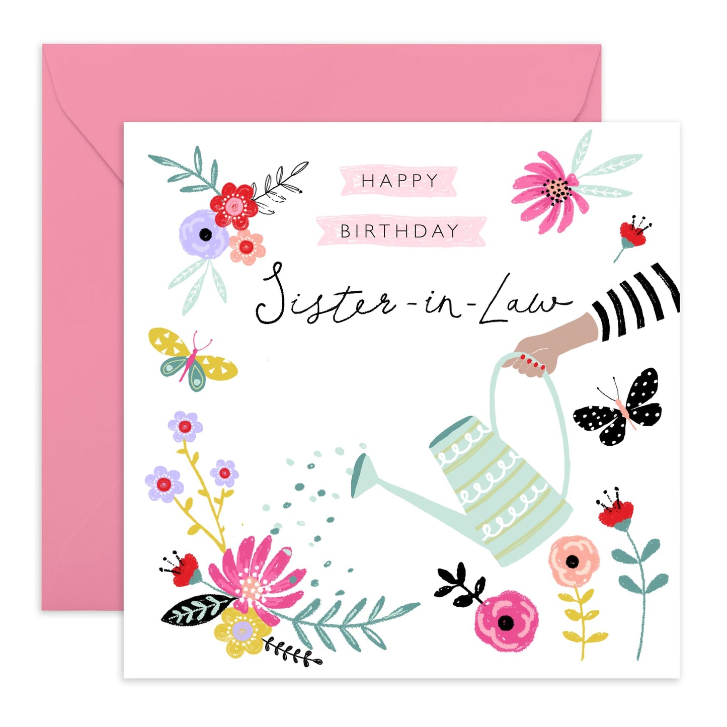 Birthday Card For Sister In Law - Happy Birthday Sister-in- Law Greeting Cards For Women Her Female - Butterfly Gifts - Pretty Flower Cards - Comes With Stickers By Central 23