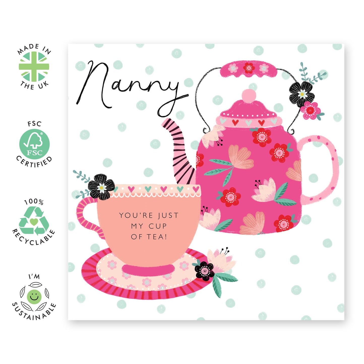Nanny Birthday Cards - My Cup Of Tea - Mother's Day Card Valentine's Day Thank You Appreciation Card For Grandmother Nana - Elegant Grandma Gifts For Her Women - Comes With Stickers - By Central 23