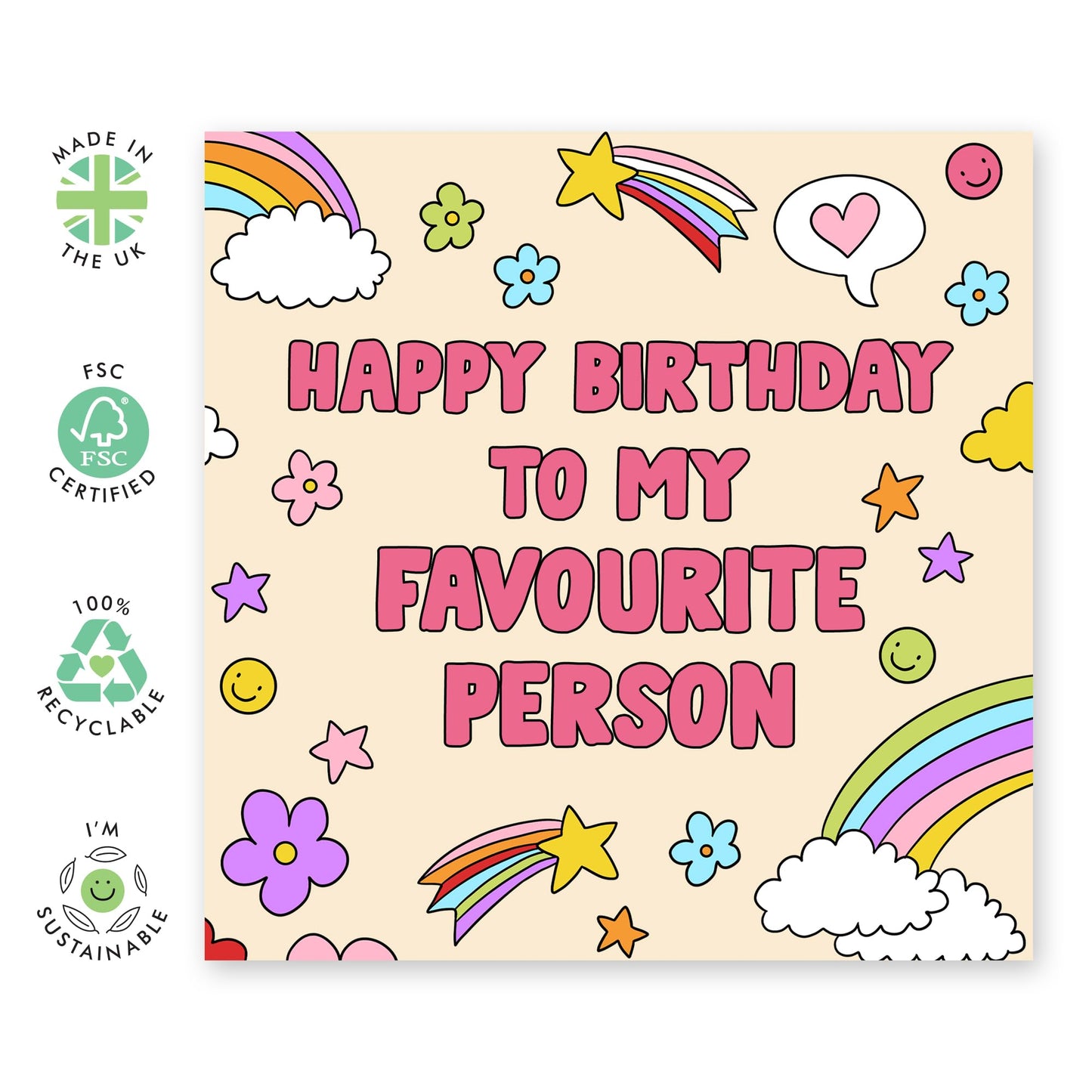 Best Friend Birthday Card For Her - To My Favourite Person - Doodles - Cute Birthday Cards For Women Friends Colleagues Sister - Comes With Stickers - By Central 23
