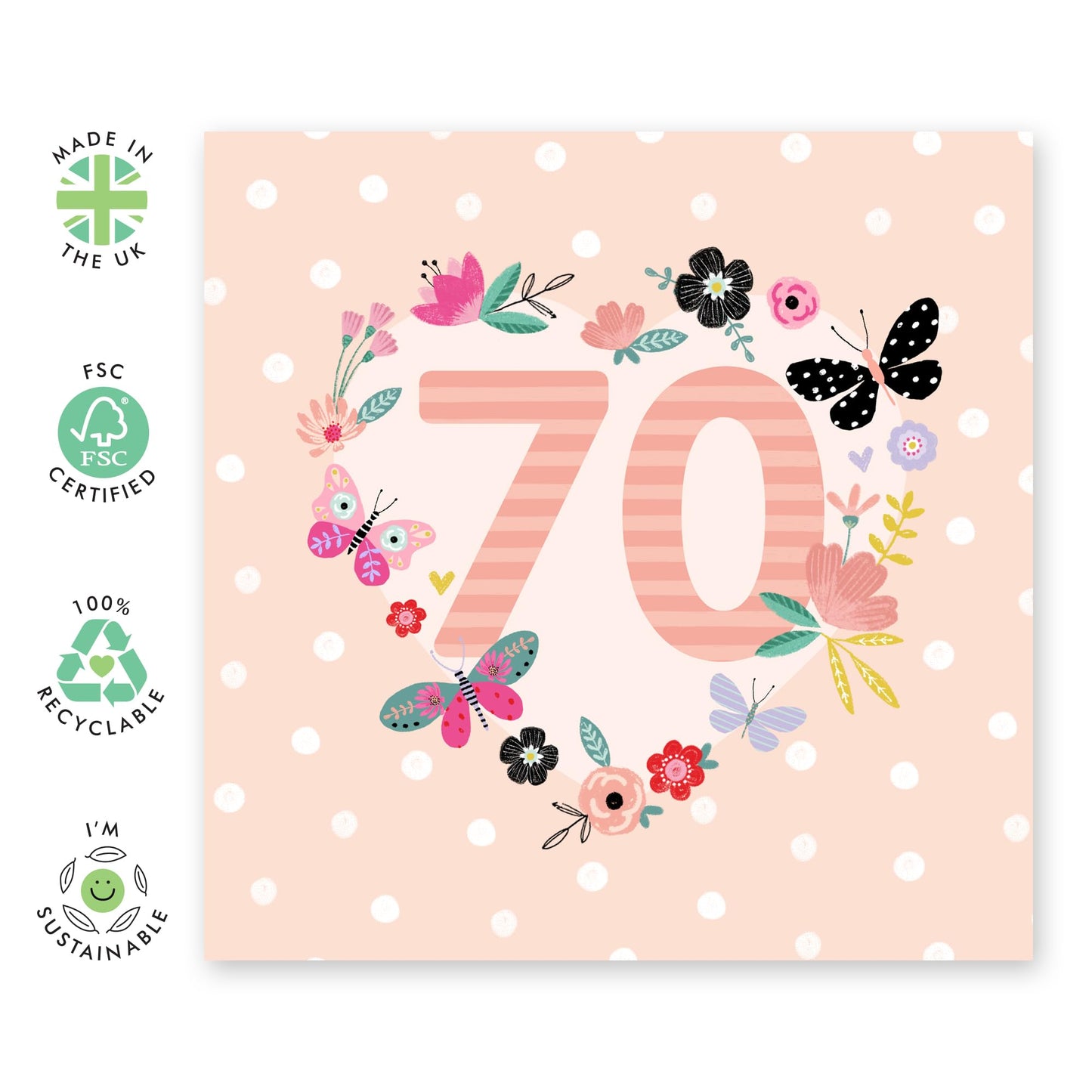 70th Birthday Card For Women - Butterfly Heart - Elegant Birthday Gift For Female Mum Nan - Gifts For Friends - Age 70 - Ladies Birthday Cards - Comes With Stickers - By Central 23
