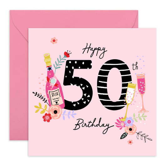 50th Birthday Card For Mummy - 50th Birthday Drinks - Mum Birthday Card - Wife Sister - Happy Fiftieth Birthday Greeting Card Female Friend - From Son Daughter - Comes With Fun Stickers By Central 23