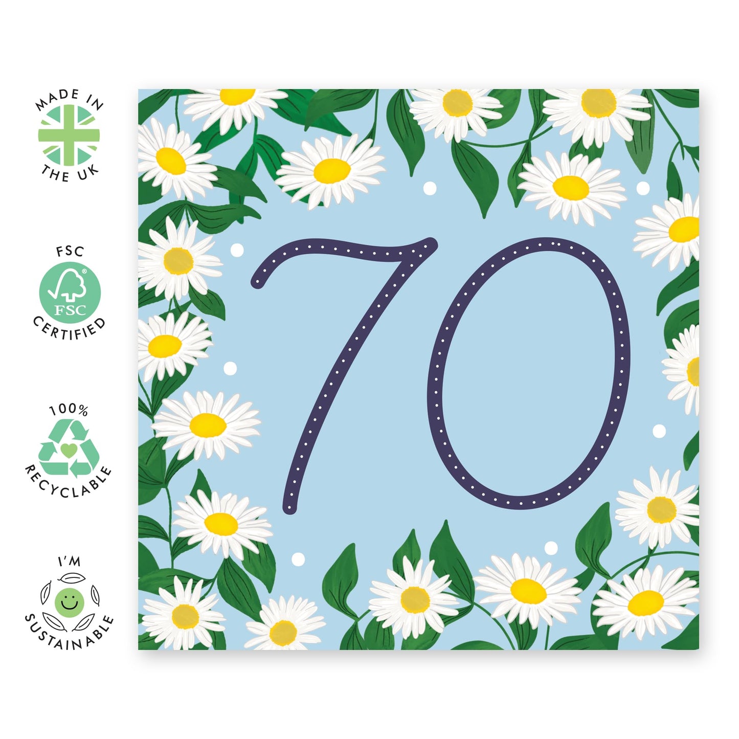 70th Birthday Card For Women - Daisy Chain 70 - Wife Birthday Greeting Card - Floral - Happy Seventieth Birthday Cards For Grandmother - Nan - Grandma - Comes With Fun Stickers - By Central 23