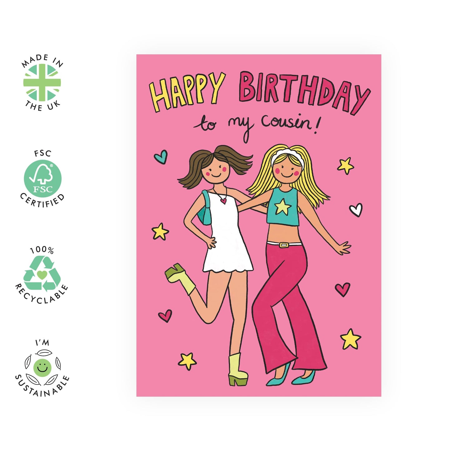 Cute Pink Birthday Card - 'Birthday To My Big Cousin' - Gifts for Relatives, Girls, Her, Cuz - Stay Fabulous - Comes with Fun Stickers