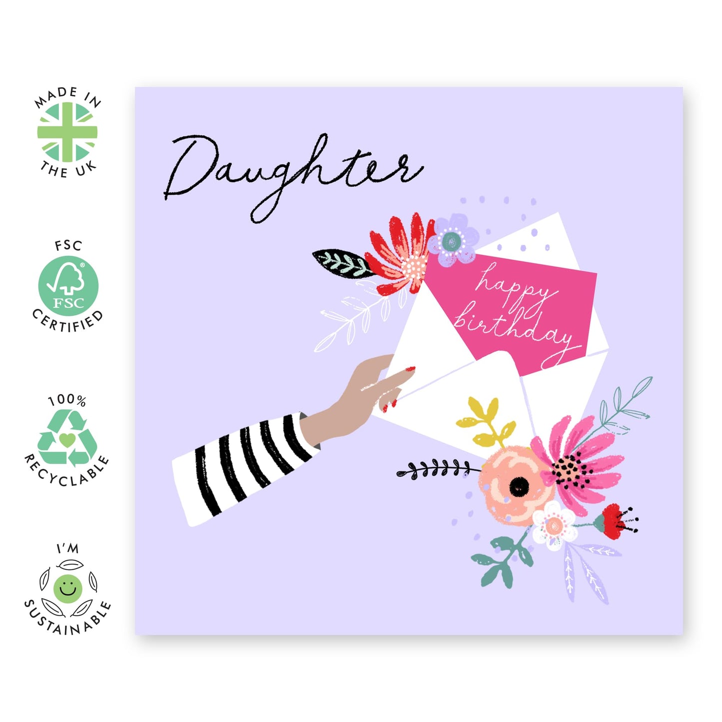 Purple Birthday Card For Daughter - Flowers And Envelopes - Happy Birthday Greeting Cards And Envelopes For Women Female Teens - Trendy Gifts For Girls - Comes With Cute Stickers By Central 23