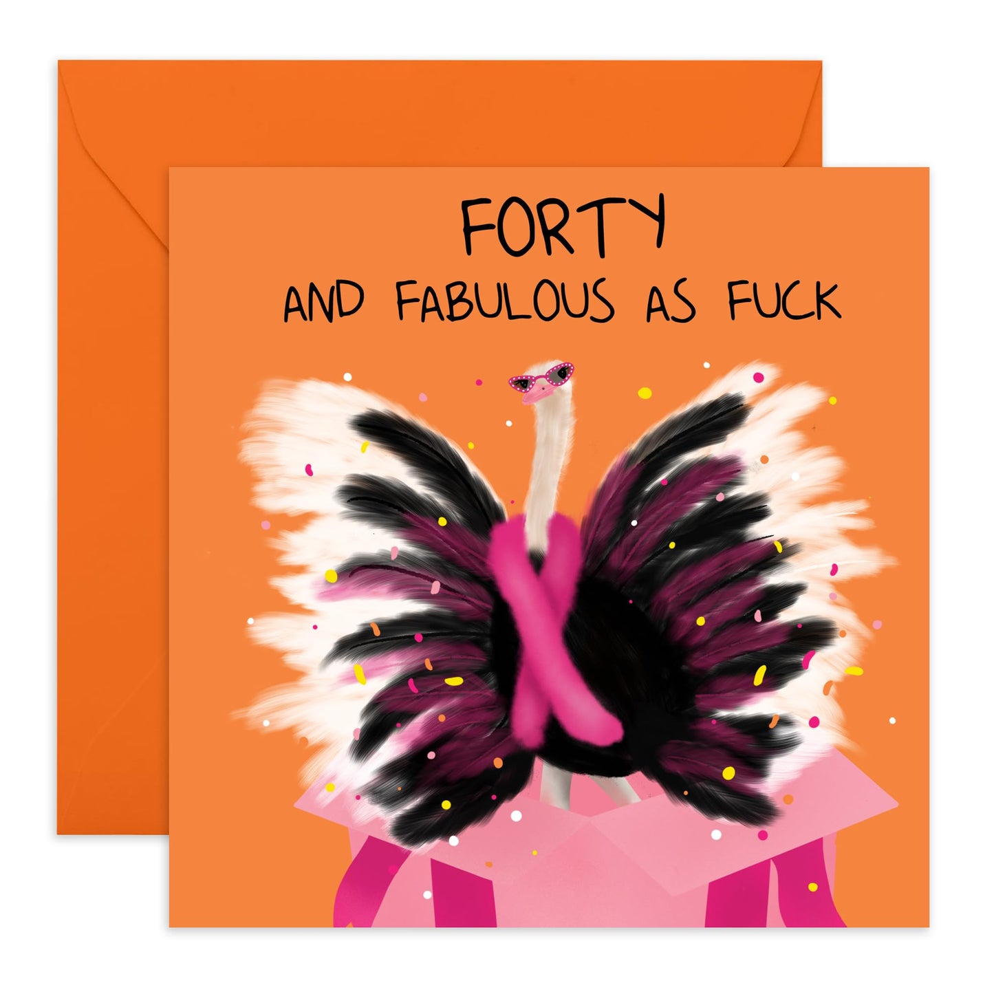 40th Birthday Card For Women - Forty Ostrich - Wife Birthday Greeting Card - Happy Fortieth Birthday Cards For Female Friends Daughter Sister Niece - Comes With Fun Stickers - By Central 23