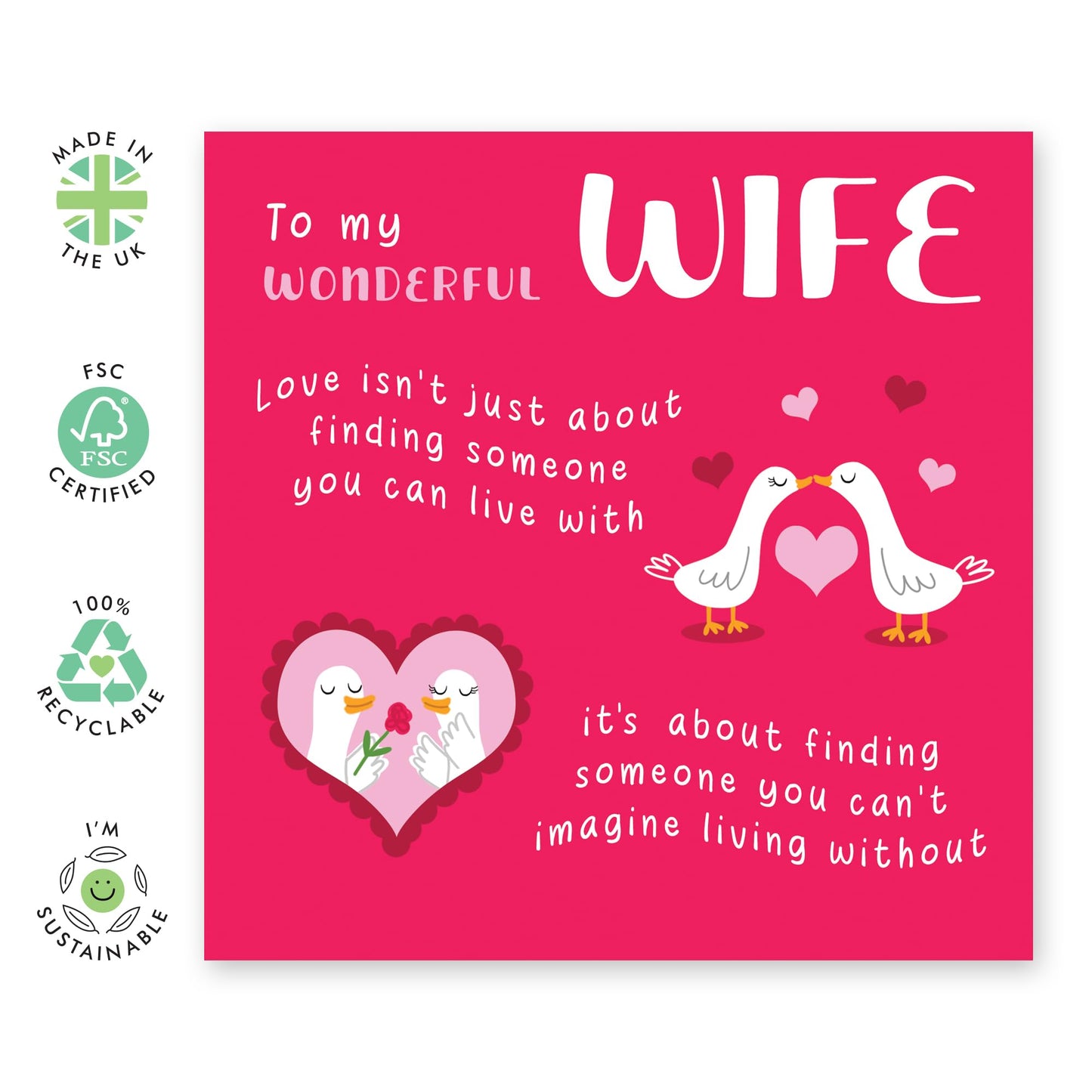 Wife Birthday Cards From Husband - Geese - Romantic Anniversary Card For Wife - Love Greeting Cards For Women - Valentines Day Cards For Her - Comes With Stickers - By Central 23