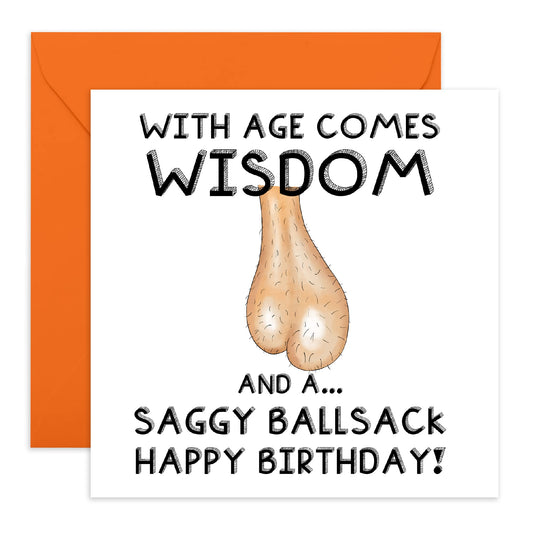Rude Birthday Cards for Men - 'With Age Comes Wisdom' - Funny Dad Birthday Card - Husband Boyfriend - 40th 50th 60th - Gift for Grandad - Comes With Stickers - By Central 23