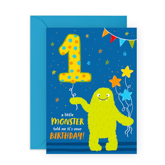 1 Year Old Birthday Card - 1st Birthday Card Girl Boy - Cute Monster Greeting Cards For Kids - Gifts For Son Daughter Niece Nephew Godson - First Bday - Comes With Stickers By Central 23