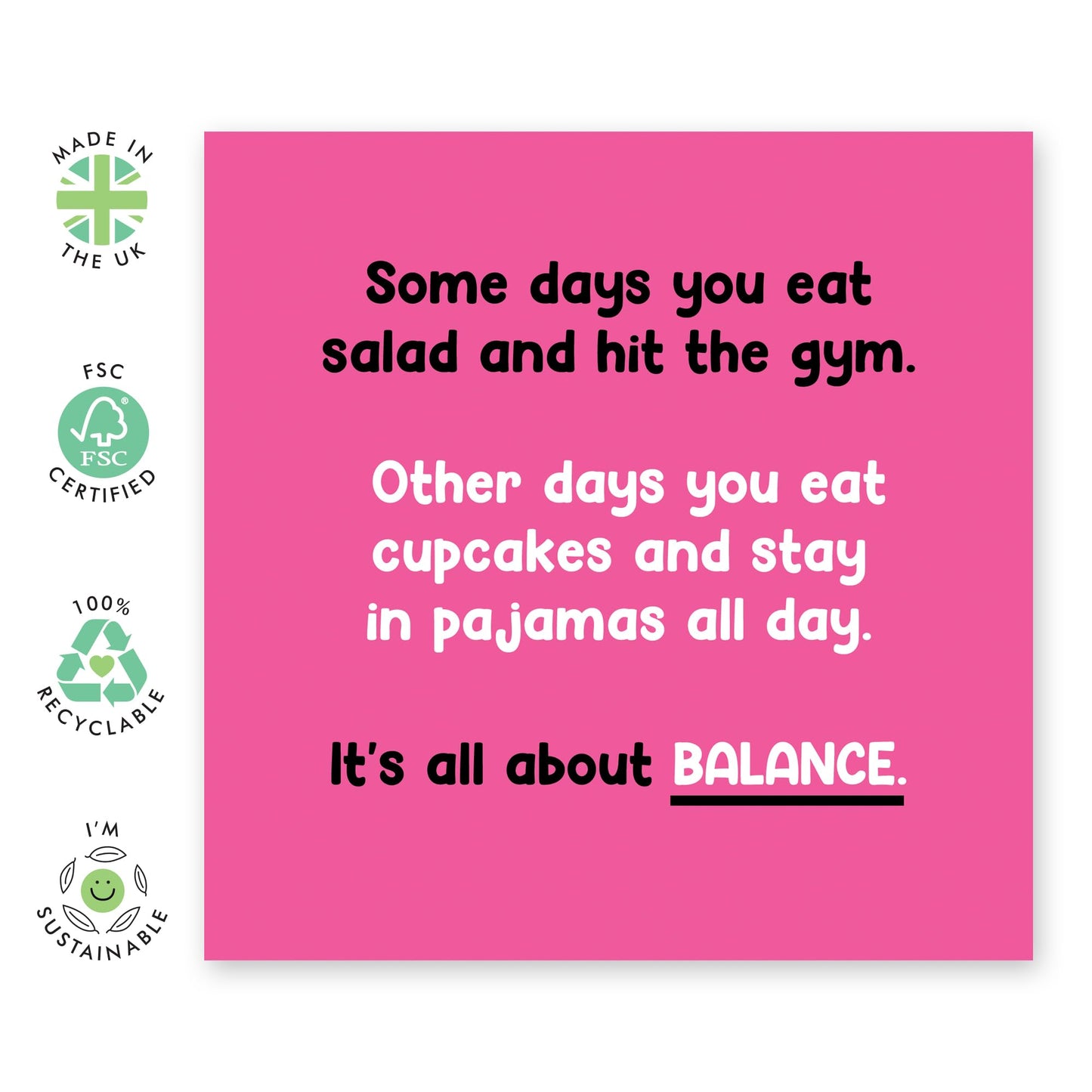 Hilarious Greeting Card Women Men - 'LIFE BALANCE' - Sarcastic Gym Humor for Him, Her, Mum, Sister, Wife, Friends, Bestie, BFF, Auntie, Colleagues - Mothers Day Card - Comes With Stickers