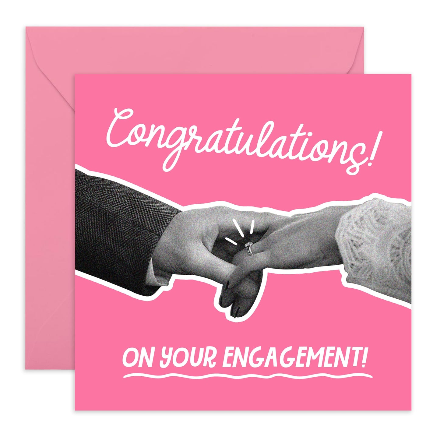 Congratulations Card - 'CONGRATULATIONS ENGAGEMENT IN PINK' - For Engagements with a Touch of Pink Elegance - Ideal for Newly Engaged Couples and Adding a Romance - Comes With Stickers By Central 23