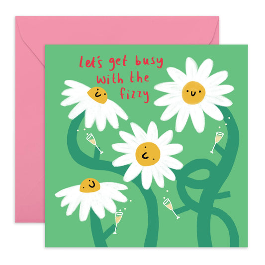 Greeting Card - 'DAISY FIZZY BUSY' - Perfect for Any Occasion with a Fun, Daisies & Bubbles-Themed Design - Ideal for a Touch of Cheer & Playfulness to Celebrations - Comes With Stickers By Central 23