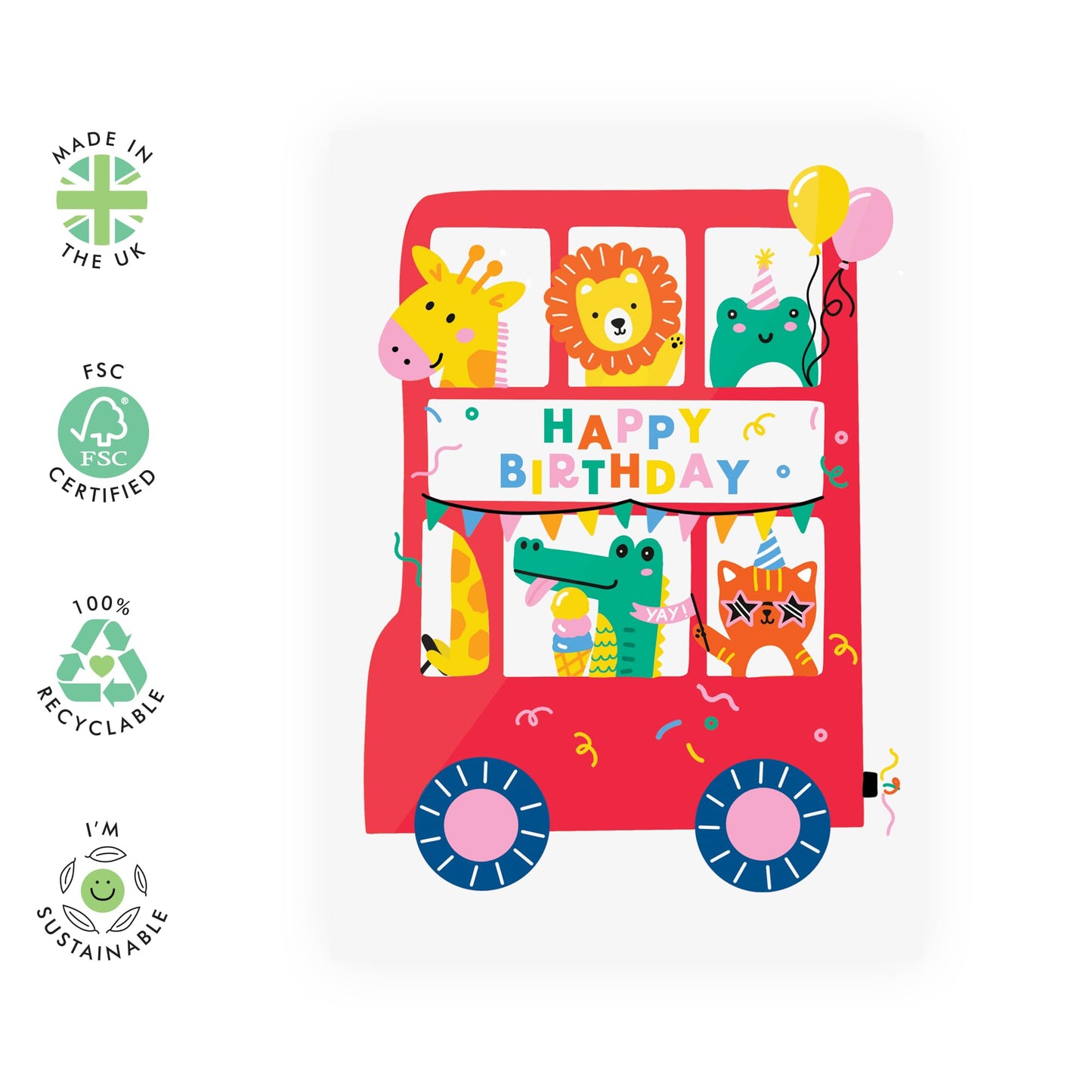 Birthday Card For Kids - Birthday Animals Bus - Baby Milestone Cards - Birthday Gift For Son Daughter Niece Nephew - Gift From Mum Dad - Birthday Card Boys Girls - Comes With Stickers By Central 23