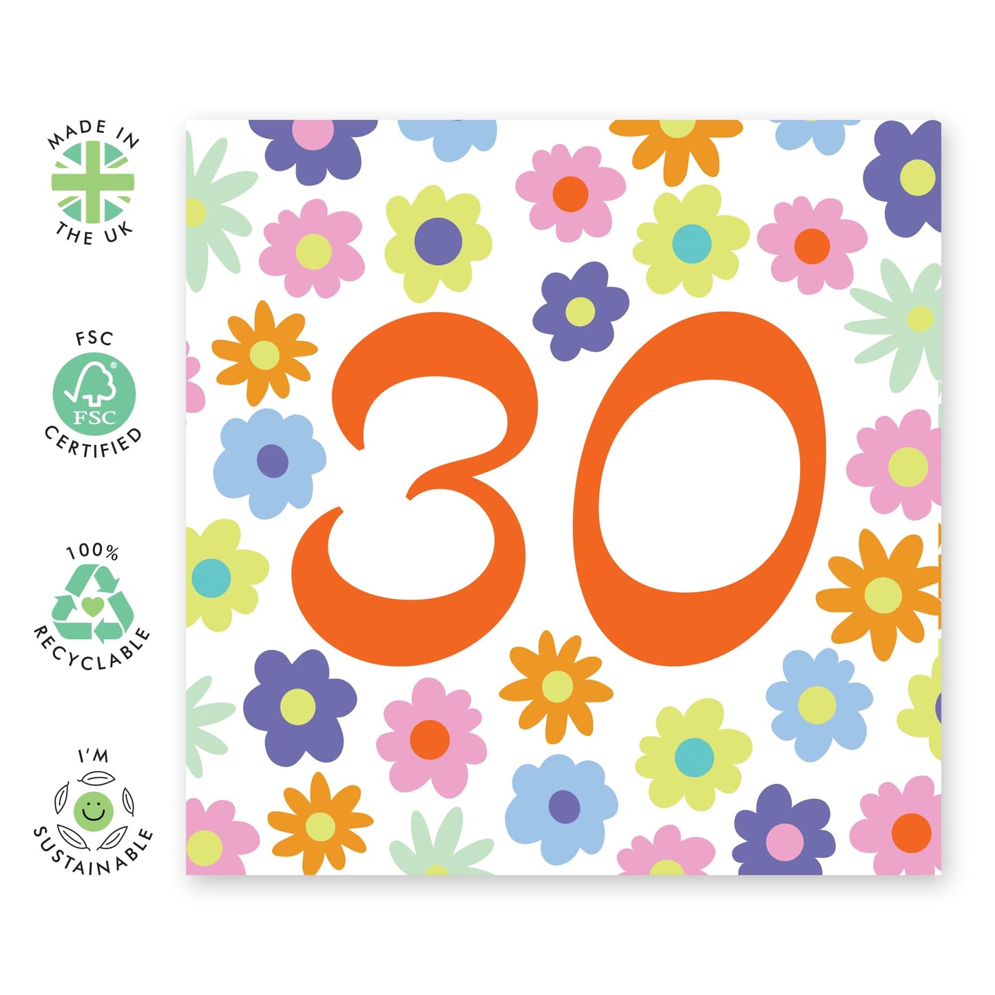 30th Birthday Card For Women - Rainbow Floral 30 - Wife - Mum - Sister - Sweet Birthday Card - Happy Thirtieth Birthday Greeting Card Female Friends - Comes With Fun Stickers - By Central 23