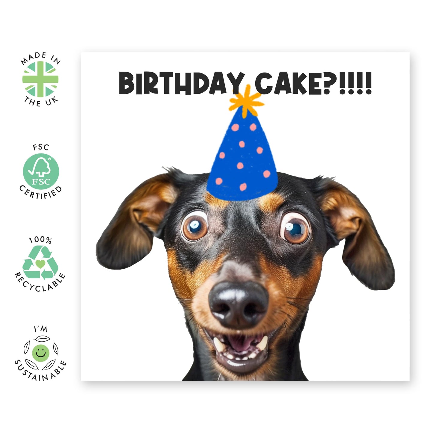 Cute & Hilarious Happy Birthday Card - 'Birthday Cake' - Gift for Friends, Family, Coworkers, Colleagues, Mates, Buddies, BFFs, Dog Lovers - Where is the cake - Comes with Fun Stickers