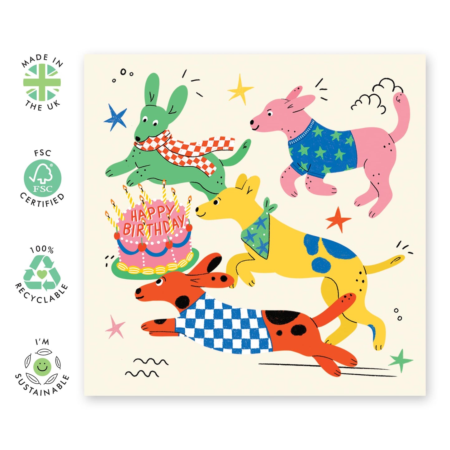 Dog Birthday Card - Birthday Cake Dogs Light Version - Birthday Cards From Dog - Sweet Greeting Cards For Fur Parents - Gifts From Pets Animals Fur Mum Dad - Comes With Fun Stickers By Central 23