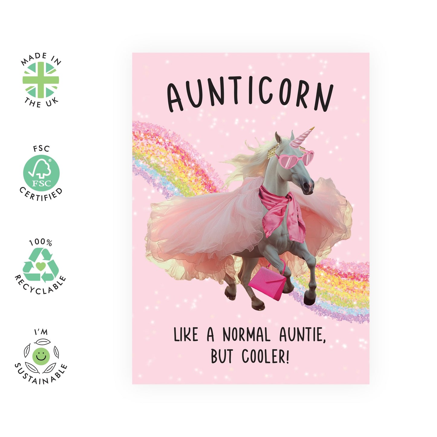 Aunticorn Birthday Card – ‘Like a Normal Auntie, But Cooler’ Unicorn – Fun Card for Aunt, Her, Women, Ladies from Niece or Nephew - For Saying Thank You - Comes with Stickers