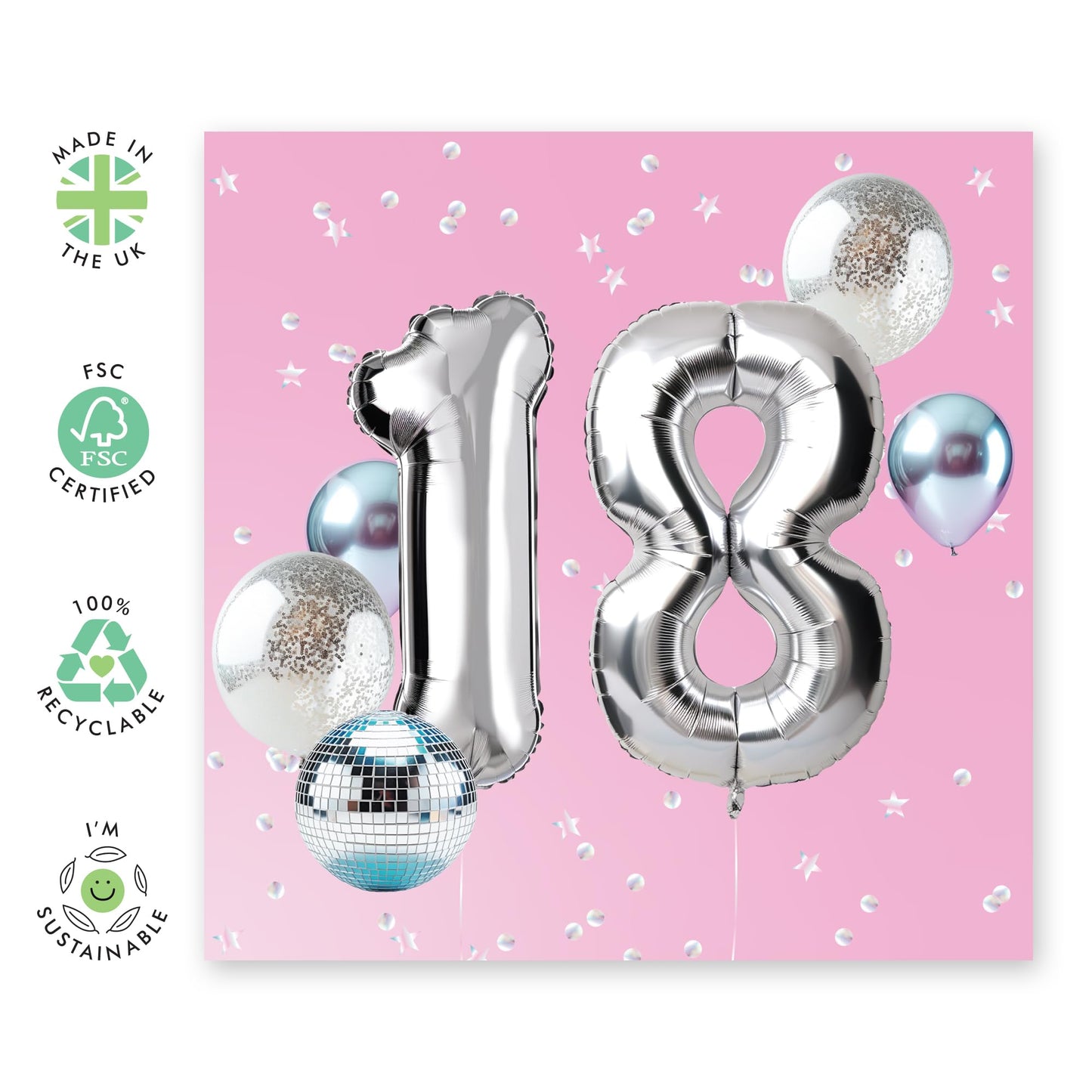 18th Birthday Card For Her - FOIL BALLOON 18 BIRTHDAY PARTY - Happy Eighteenth Birthday Cards Daughter - 18 Year Old Gifts For Best Friend Women Him Her - Comes With Fun Stickers - By Central 23