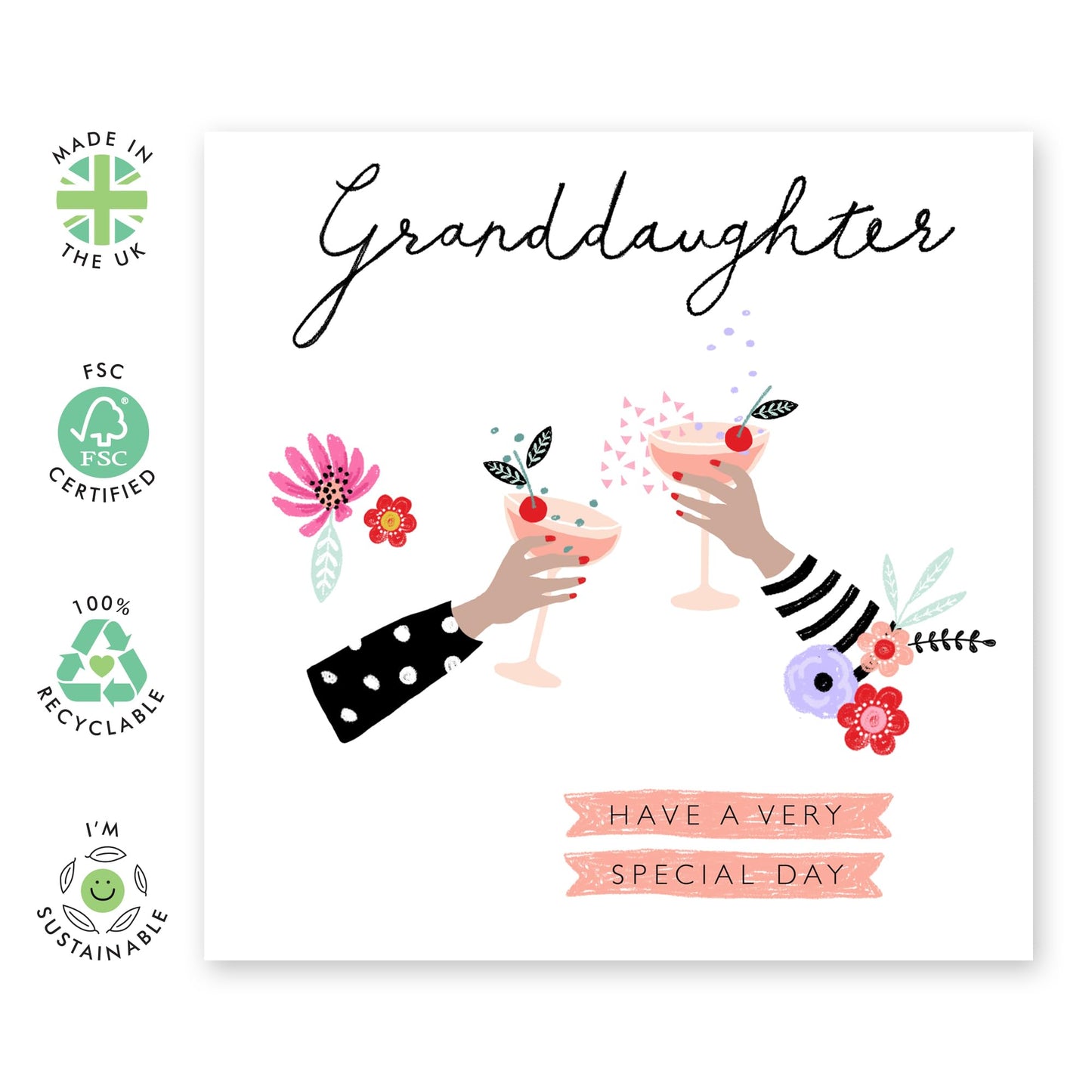 All Occasion Greeting Card For Granddaughter - Cheers Cocktails - Granddaughter Birthday Card For Her Women Girls - Congratulations Mother's Day Celebration - Comes With Fun Stickers - By Central 23