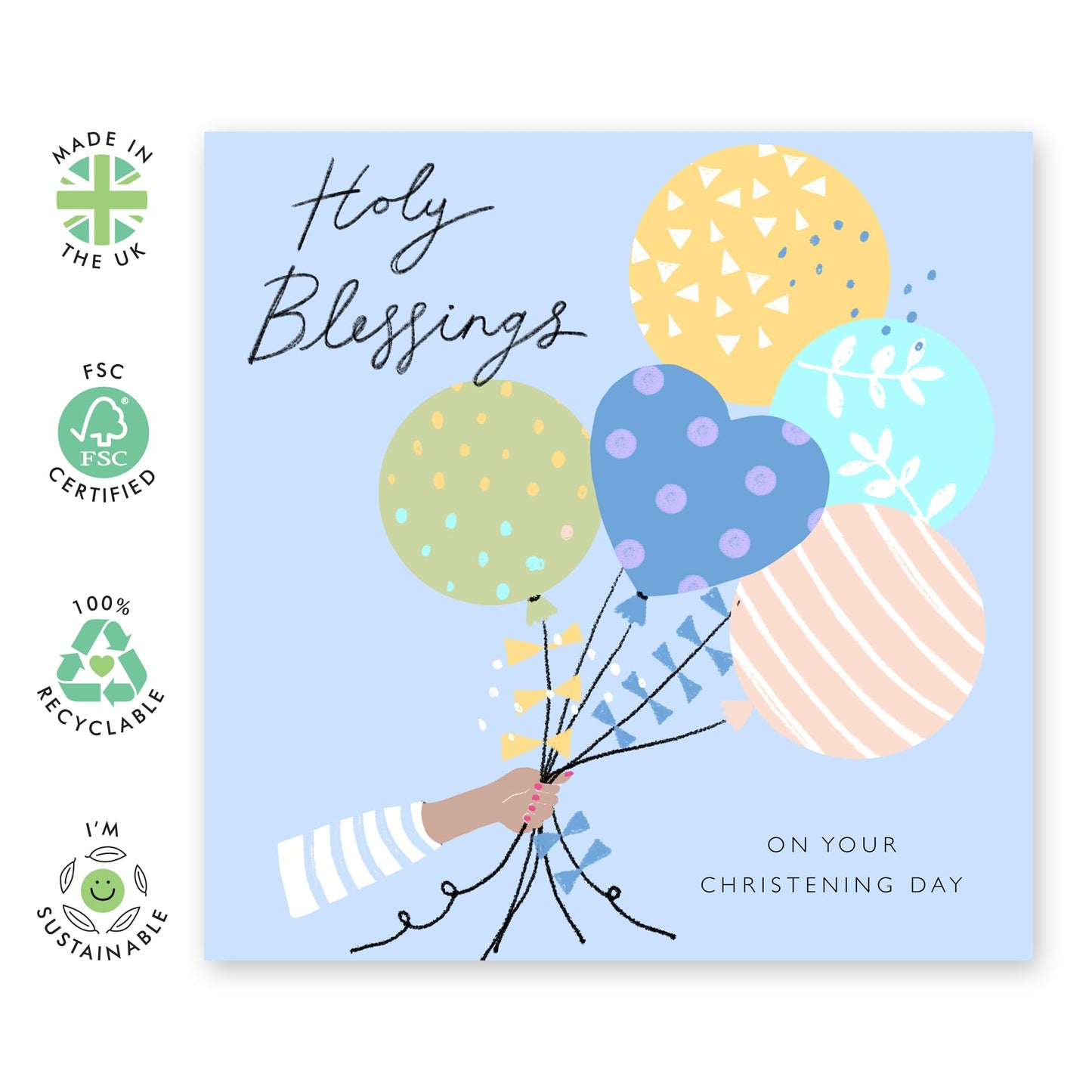 Christening Card For Baby Boy - Blue Balloons Christening - Dedication Day Card For Baby - Baptismal Card For Nephew - Baptism Grandson - Gift From Aunt Uncle - Comes With Fun Stickers By Central 23