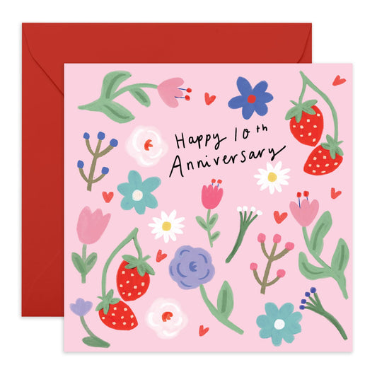 Anniversary Card - 'FLORALS 10TH ANNIVERSARY' - Perfect for Celebrating a Decade of Love with Floral Touches - Ideal for Adding a Heartfelt Note to Your Love One- Comes With Stickers By Central 23
