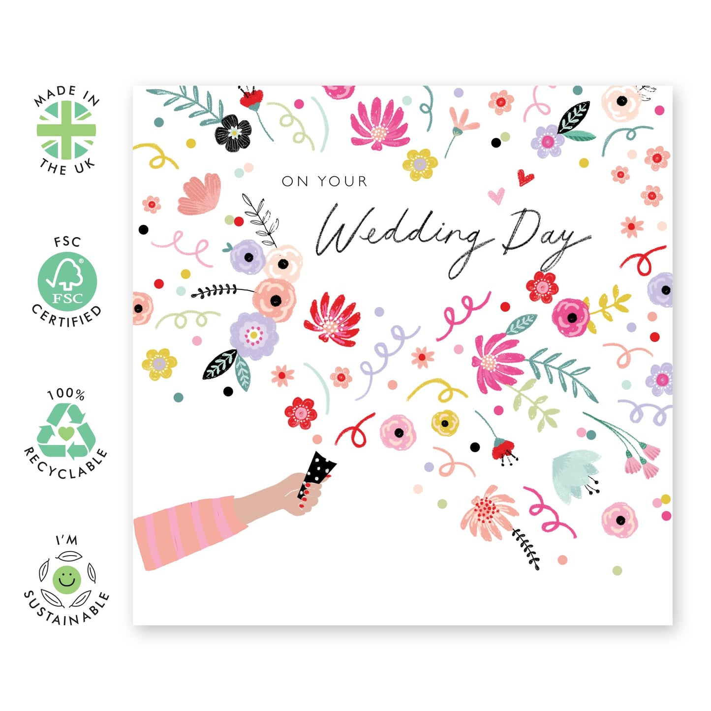 Wedding Cards For Bride And Groom - Wedding Day Confetti - Floral Greeting Card - Newly Weds Card - Congratulations Card For Men Women - Best Wishes Gift Him Her - Comes With Stickers By Central 23