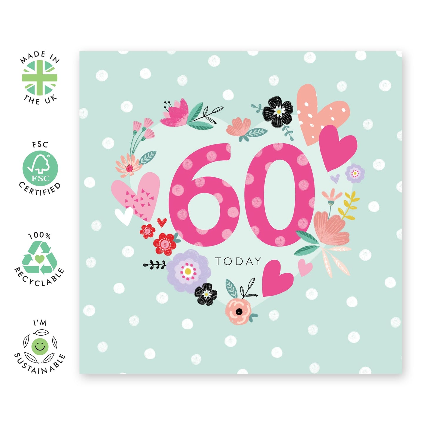 60th Birthday Cards For Women - Elegant Flowers Hearts - Happy 60th Birthday Card For Her - Heartfelt Gifts For Mum Aunt Nan Sister Age Sixty - Comes With Fun Stickers By Central 23`