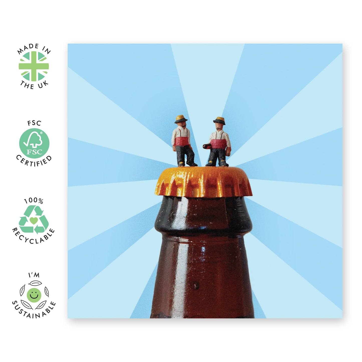 Happy Fathers Day Card - 'Mini Beer Men' Celebrate Dad, Daddy, Gentlemen, Husband, Grandad - Thanks Dad - Comes with Fun Stickers