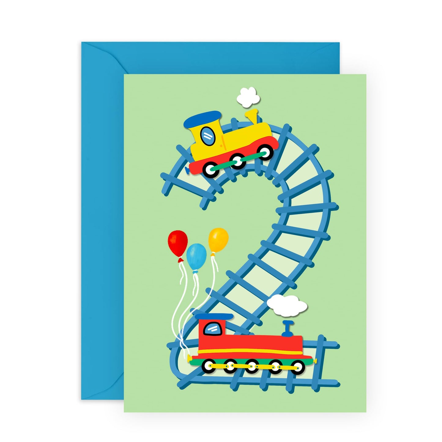 2nd Birthday Card for Boys and Girls – Cute Train-Theme – Presents for Children, Toddler, Baby, Nephew, Niece, Grandson, Grandaughter, Family, Neighbour - Two Years Old - Comes with Stickers