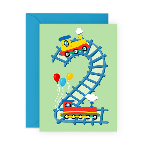 2nd Birthday Card for Boys and Girls – Cute Train-Theme – Presents for Children, Toddler, Baby, Nephew, Niece, Grandson, Grandaughter, Family, Neighbour - Two Years Old - Comes with Stickers