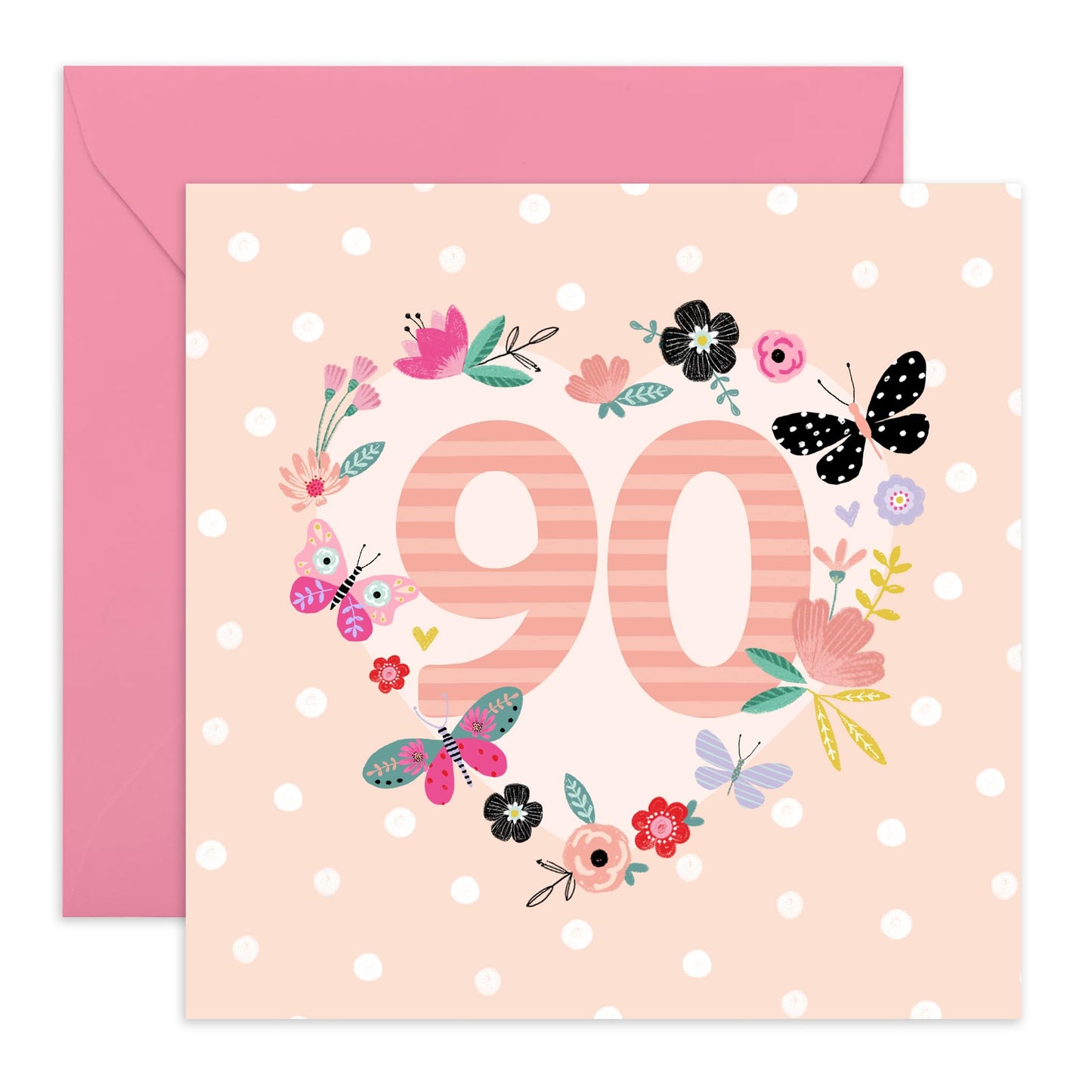 Butterfly Birthday Card For Nan - Age Ninety - 90th Birthday Card For Grandma - Pretty Floral Cards For Her Ninetieth - Gifts For Mum Wife Aunt Women - Comes With Stickers By Central 23