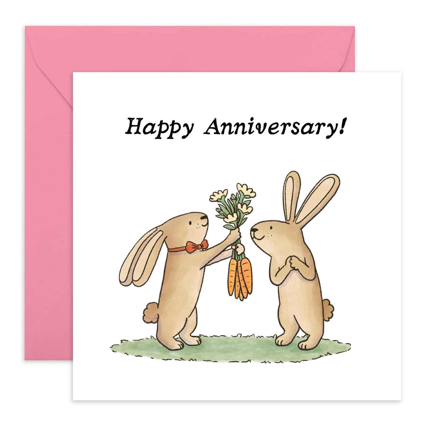 Cute Rabbit Anniversary Card - 'Happy Anniversary' - Anniversary & Valentines Gifts for Couples, Parents, Husband & Wife - Sweet Rabbit - Comes with Fun Stickers