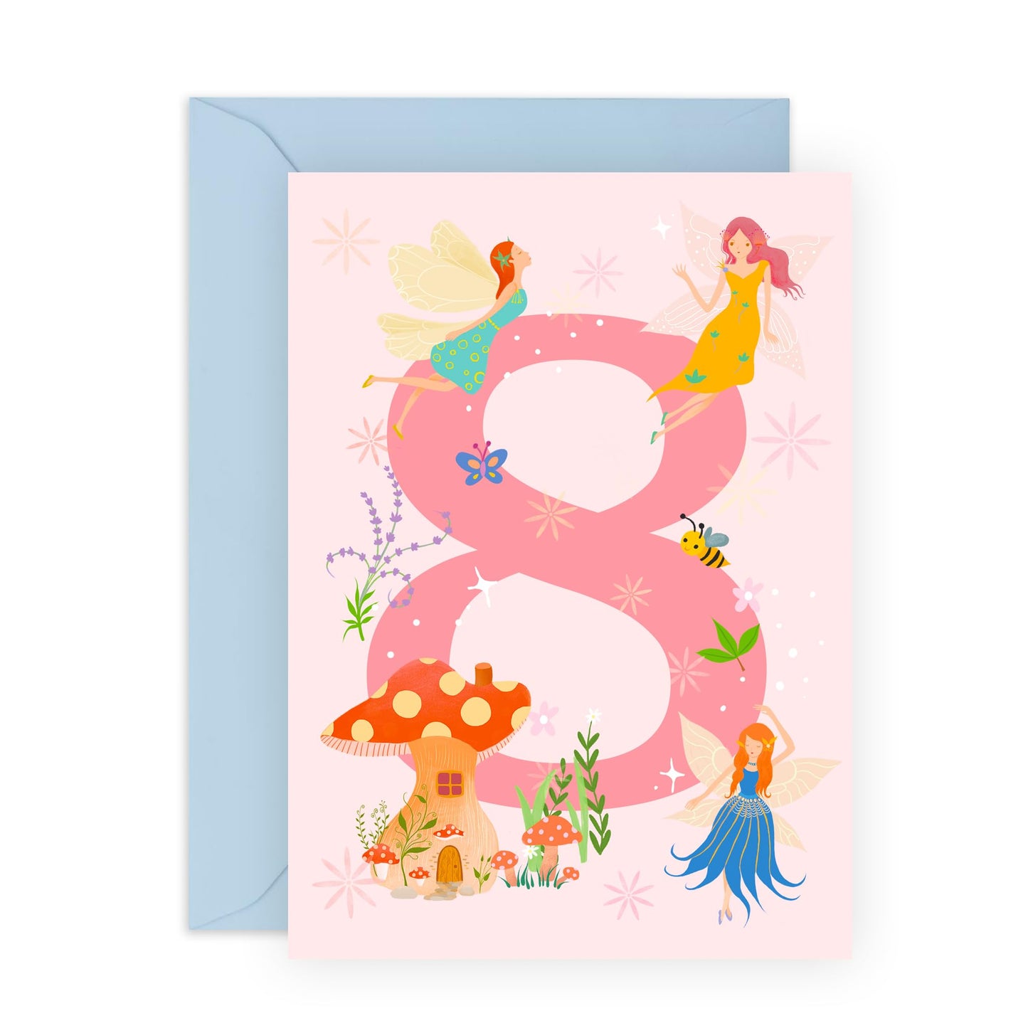 8th Birthday Card Girl Toddler Age Eight - Happy Eighth Birthday Cards For Kids Fairies - Milestone Gifts For Her Granddaughter Eight Year Old - Comes With Cute Stickers By Central 23