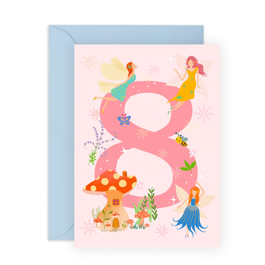 8th Birthday Card Girl Toddler Age Eight - Happy Eighth Birthday Cards For Kids Fairies - Milestone Gifts For Her Granddaughter Eight Year Old - Comes With Cute Stickers By Central 23