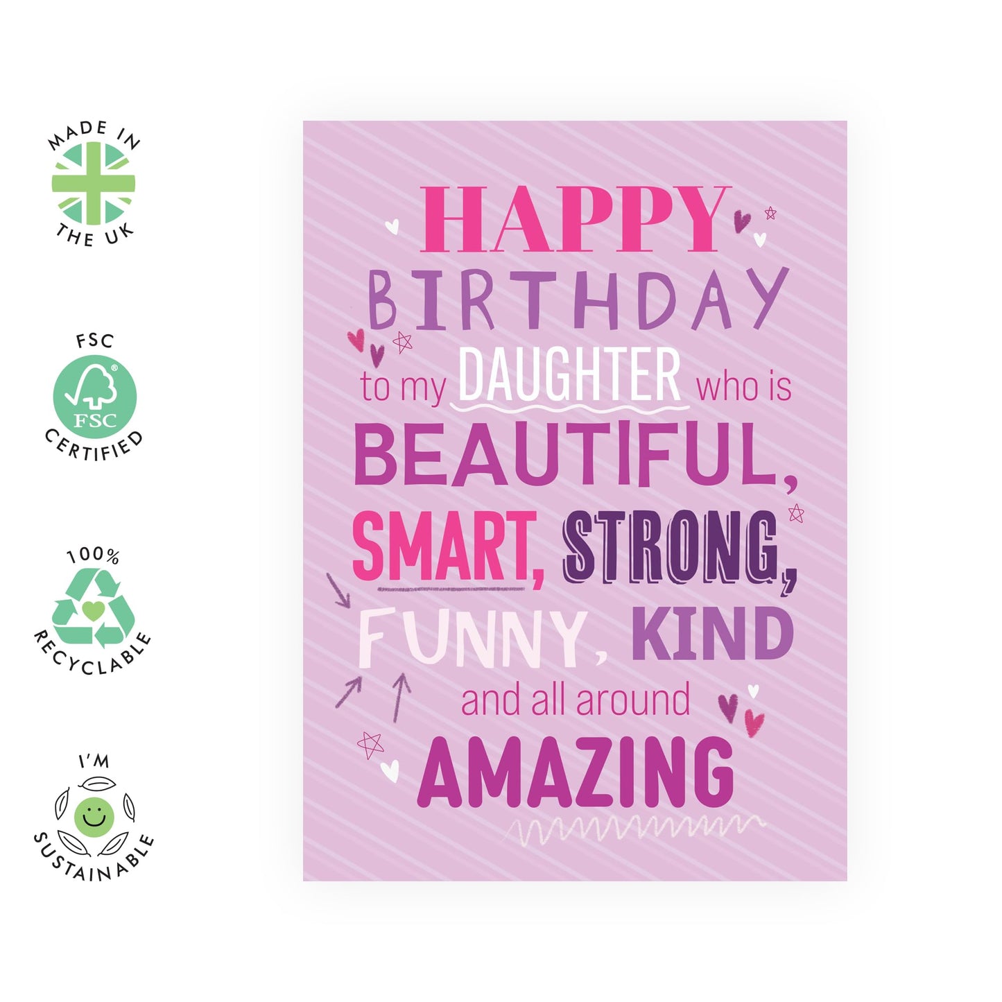 Daughter Birthday Card - All Around Amazing - Sweet Birthday Cards For Women Girls Teens - Greeting Cards For Her From Mum Or Dad - Comes With Stickers - By Central 23