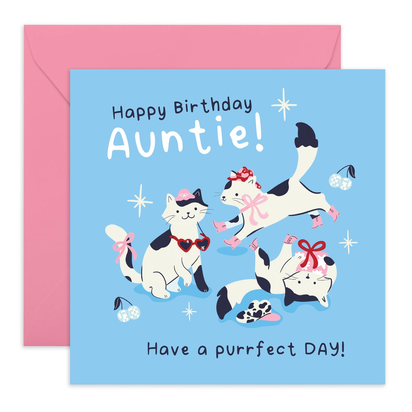 Adorbale Cats Birthday Card - 'Purrfect Cat Auntie' - Gifts for Aunt, Family, Relatives from Niece & Nephew - Meows - Comes with Fun Stickers