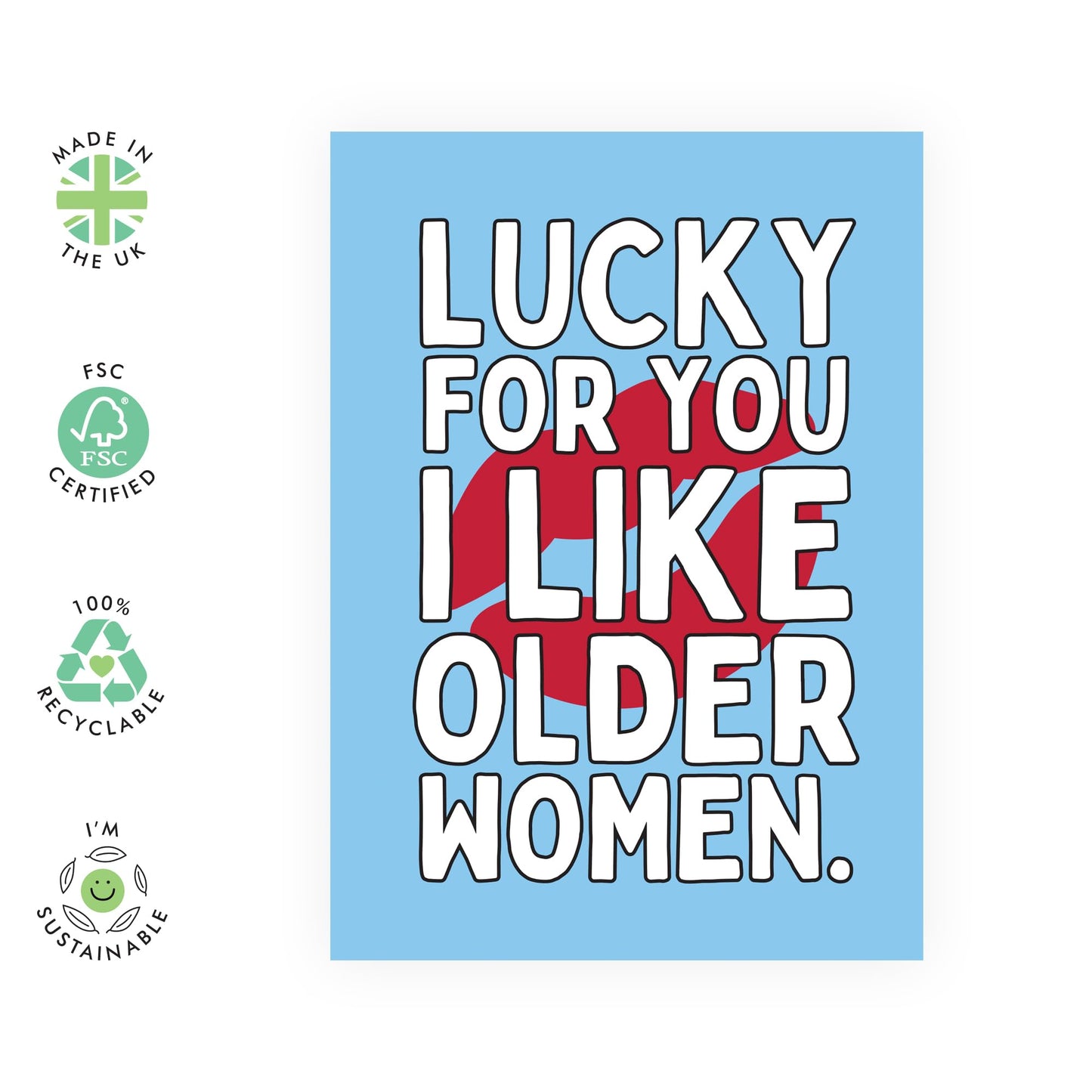 Funny Wife Birthday Card - Lucky You, I Like Older Women - Hilarious Girlfriend Birthday - Rude Old Age Jokes For Her - Happy Bday Gifts For Women - Comes With Fun Stickers By Central 23