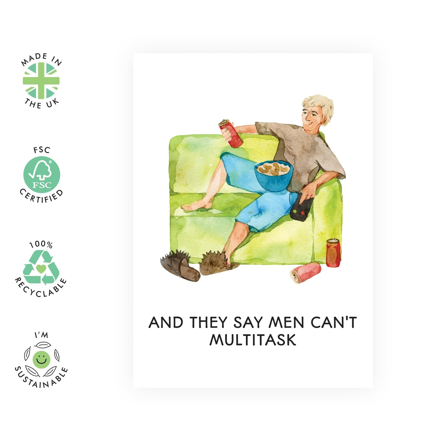 Hilarious Birthday Card for Him - 'Men Can't Multitask' - Gifts for Husband, Boyfriend, Dad, Brother, Boys, Colleague - In The Couch - Comes with Fun Stickers