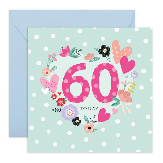 60th Birthday Cards For Women - Elegant Flowers Hearts - Happy 60th Birthday Card For Her - Heartfelt Gifts For Mum Aunt Nan Sister Age Sixty - Comes With Fun Stickers By Central 23`