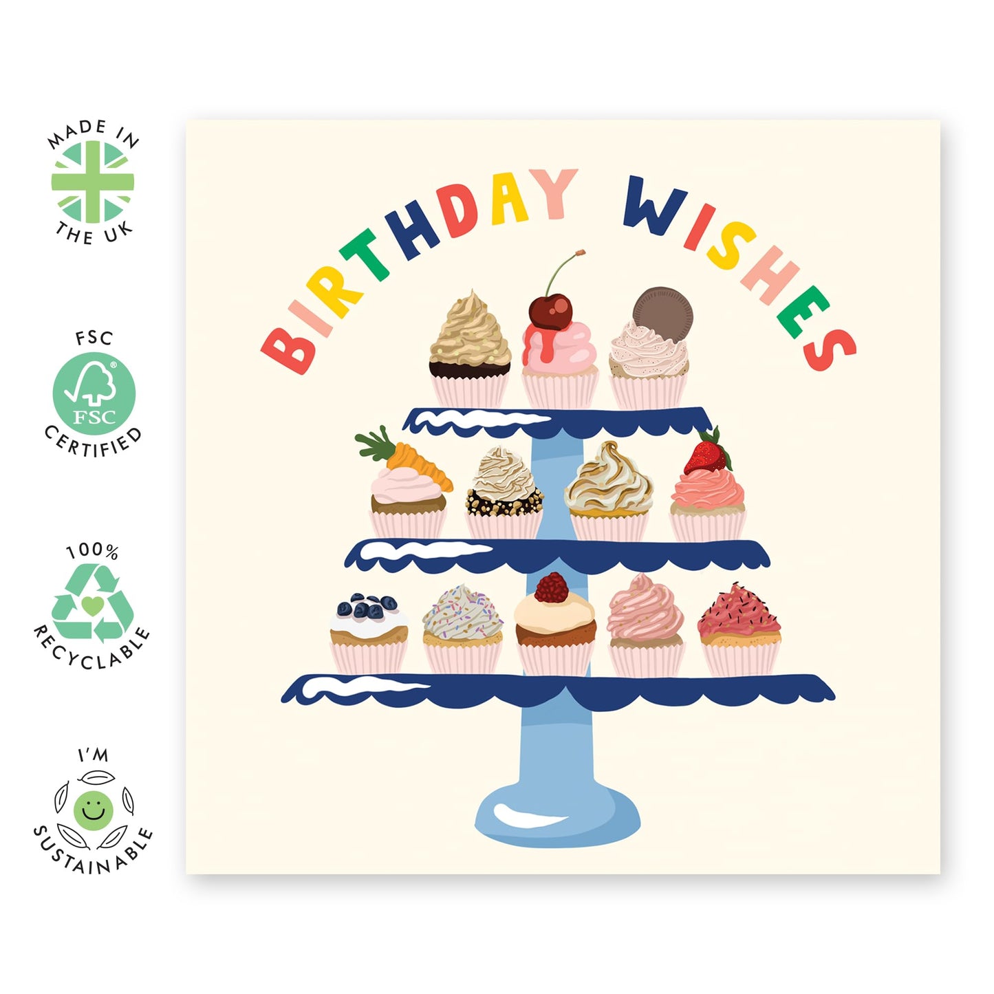 Happy Birthday Card - Birthday Wishes - Cupcake - Cute Greeting Cards For Son Daughter Nephew Niece - Granddaughter Birthday Card For Girls And Boys - Comes With Stickers By Central